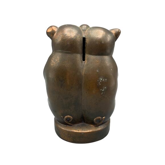 Three Little Pigs Cast Metal Piggy Bank Coin Worn Copper Tone Finish Key USA - Picture 3 of 7